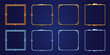 © klyaksun - Set of square ui game frames, textured medieval borders of gold, silver or steel metal with gems. Cartoon empty metallic bordering with gemstones, isolated design gui elements, Vector illustration