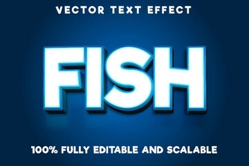 Editable text effect fish with modern blue luxury style