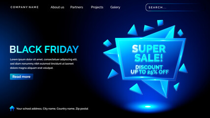Black friday landing page with technology hologram style in dark background