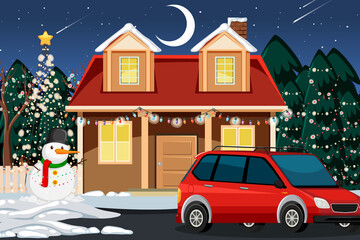 Wall Mural - Outdoor Christmas house at night scene