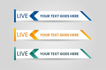 Wall Mural - Set of bundle lower third vector design banner with yellow, blue and green shape strip color. Modern broadcast news lower for TV Bars, Breaking, Sport, Video Channel, Interface Sign, Screen, Show.