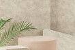 Mock up of stone and small plant forming a product podium, Cosmetic presentation. 3d rendering.