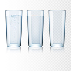 Wall Mural - Set of glasses with water and empty, isolated.	