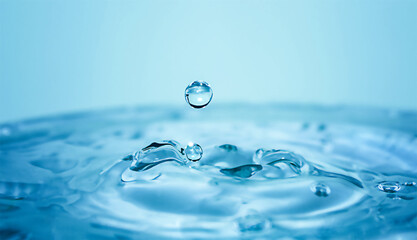 Falling water drops with splash in macro.