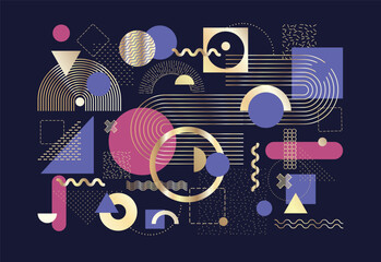 abstract bauhaus or memphis geometric shapes and composition. retro elements, geometric pattern for 