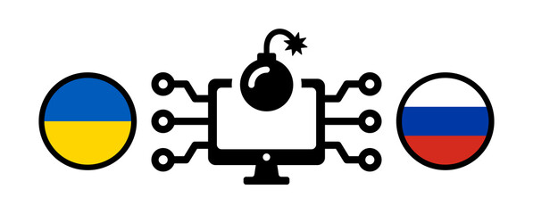 Aufkleber - Digital war icon. Internet attack between Ukraine and Russia icon vector illustration.