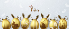 Happy Easter Background With Realistic And Golden Decorated Eggs Beautiful Design Vector Illustration