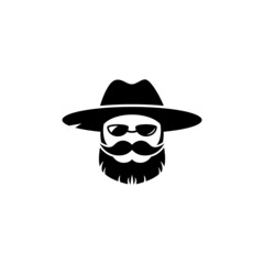 Poster - Bearded man in a hat and mustache. Logo design. Vector illustration.