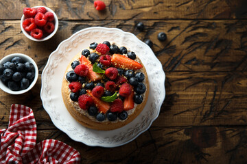 Canvas Print - Homemade berry cake with cream filling