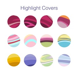 Wall Mural - Multicolored textured colorful template round shape, colorful stickers, set. Round texture icons for social media stories. Set of various highlight covers. Abstract backgrounds.
