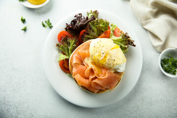 Sticker - Homemade pancakes with poached egg and salmon