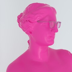 Wall Mural - 3D illustration of a Venus Goddess sculpture with a pink sunglasses. Modern pop art style.