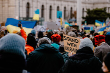 February 26, 2022 - Vienna, Austria: A Peaceful Protest In Vienna Against The War In Ukraine. Russia's Aggression Towards Ukraine. Support For Ukrainians In Vienna.