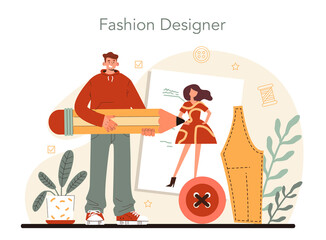 Wall Mural - Fashion designer concept. Professional fashion tailor sewing or fitting