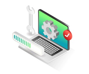 Aufkleber - Flat isometric concept illustration. web application maintenance process