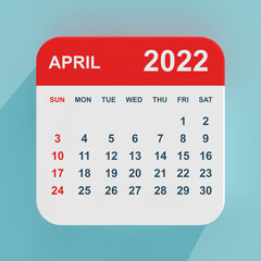 Fototapete - Flat Icon Calendar April 2022. 3d Rendering