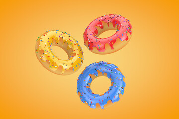 Poster - Multicolored Donuts with Glaze and Sprinkles. 3d Rendering