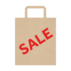 Wall Mural - Shopping Paper Bag with Red Sale Sign. 3d Rendering