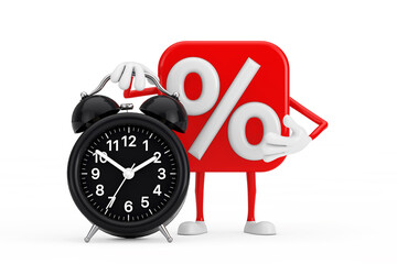 Aufkleber - Sale or Discount Percent Sign Person Character Mascot with Alarm Clock. 3d Rendering