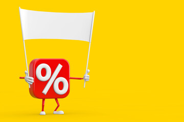 Aufkleber - Sale or Discount Percent Sign Person Character Mascot and Empty White Blank Banner with Free Space for Your Design. 3d Rendering
