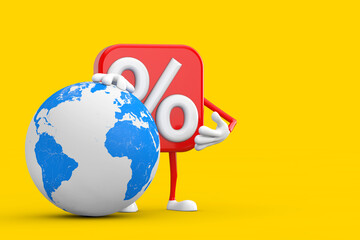 Aufkleber - Sale or Discount Percent Sign Person Character Mascot with Earth Globe. 3d Rendering