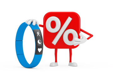 Aufkleber - Sale or Discount Percent Sign Person Character Mascot with Blue Fitness Tracker. 3d Rendering
