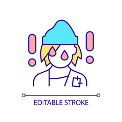 Sticker - Infectious diseases among homeless people RGB color icon. Communicable infections spreading. Isolated vector illustration. Simple filled line drawing. Editable stroke. Arial font used