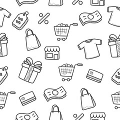 Canvas Print - Shopping doodle seamless pattern with cute design. Set of shopping doodle illustration