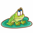 green frog sitting on a water lily leaf, cartoon illustration, isolated object on a white background, vector,