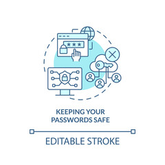 Wall Mural - Keeping your passwords safe turquoise concept icon. Digital basic foundation skills abstract idea thin line illustration. Isolated outline drawing. Editable stroke. Arial, Myriad Pro-Bold fonts used