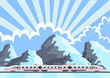 Winter Landscape Under Snowy Mountains With Express Train