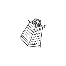 Grater Metal Kitchen Utensil, Hand Drawn Doodle Vector Illustration Isolated.