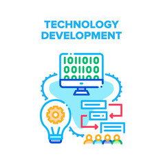 technology development vector icon concept. programmer with interesting idea developing work process