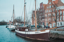 Old Sailing Ship Moored In A Hamburg Canal