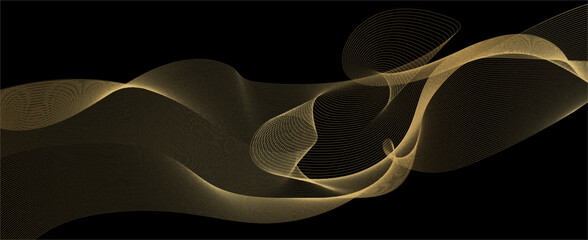 Poster - Vector wave lines smooth flowing dynamic gold gradient light isolated on black background for concept of luxury, technology, digital, communication, science, musi