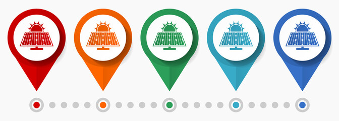 Fototapete - Solar energy, photovoltaic concept vector icon set, flat design renewable power pointers, infographic template easy to edit