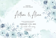 Wedding Invitation Card With Soft Green Floral Watercolor