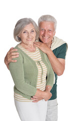 Sticker - Portrait of happy senior couple embracing on white background