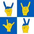 Various peaceful hand signs for Ukainian support