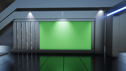 Wall Mural - News Studio, Backdrop For TV Shows .TV On Wall.3D Virtual News Studio Background, 3d illustration