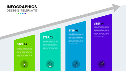 Infographic template with icons and 4 options or steps. Arrow
