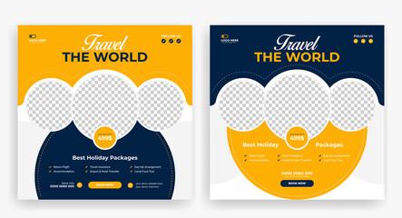 traveling social media post banner template design, tour travel holiday tourism marketing social med