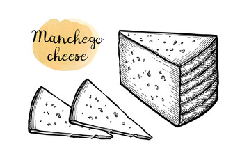 Manchego cheese ink sketch.