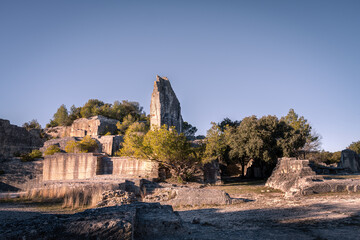 Disused quarry Du Bon Temps in Junas, Gard, South of France. This limestone quarry which was worked from medieval times until the beginning of the 20th century is now a tourist attraction.