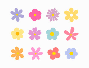 Wall Mural - Cute flowers icons set.