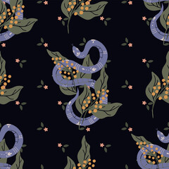 Naklejka na meble Seamless pattern with purple snakes and flowers.