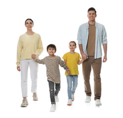 Wall Mural - Children with their parents together on white background