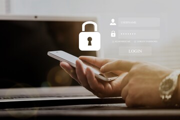 Cybersecurity and privacy concepts to protect data. Lock icon and internet network technology.