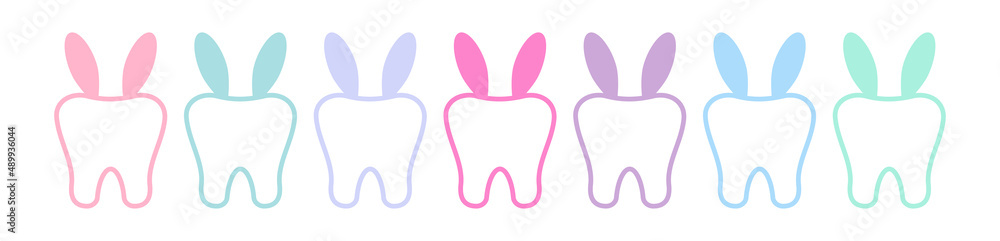 Easter bunny rabbit teeth dental icon set isolated on white background ...