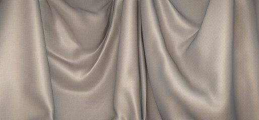 Hanging silver silky fabric background. 3d rendering